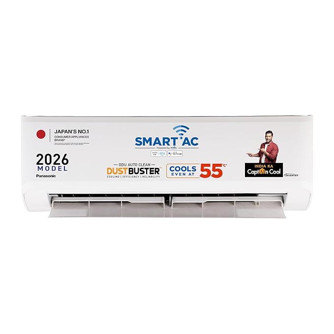 Panasonic 1.5 Ton 5 Star,New Star rated, Premium WiFi Inverter Smart Split AC (DustBuster Tech, Matter Enabled, AI, Higher Airflow, Copper Cond., 8in1 Convertible,4-Way,PM0.1 Filter,CS/CU-NU18BKY5WX,White)