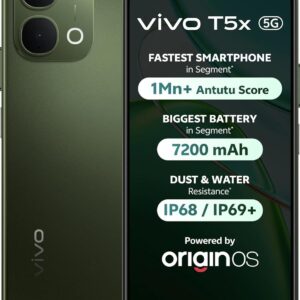 vivo T5x 5G (Cyber Green, 6GB RAM, 128GB Storage) | 50MP AI Dual Camera | 32MP Selfie | 6.76" FHD+ Display | 7200mAh Battery | Dimensity 7400-Turbo Processor | Fast Charging | Dual SIM Smartphone
