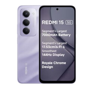 Redmi 15 5G Sandy Purple 8GB + 256GB | Segment's Largest 7000mAhA Battery | Segment's Largest Display 17.53cm(6.9) Up to 144Hz | Snapdragon 6s Gen 3 | 18W Reverse Charging | 50MP AI Dual Camera Visit the Redmi Store